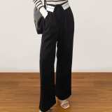 Black Contrast Foldover Waist Wide Leg Pants 