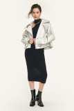 Beige Vegan Leather Pocket Detail Biker Jacket