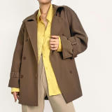 Tan Double-Breasted Belted Short Trench Coat
