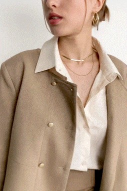 Tan Round Neck Double-Breasted Jacket