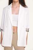 White Double-Breasted Checked Rolled Cuff Blazer