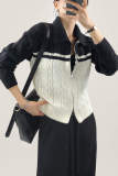 Black Collared Color Block Cable Knit Zip-Up Cardigan