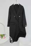 Black Premium Wool Double-Breasted Longline Coat