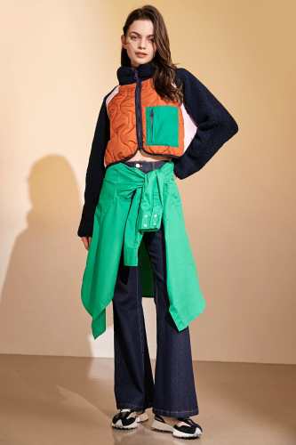 Multicolor Stand Collar Teddy Jacket