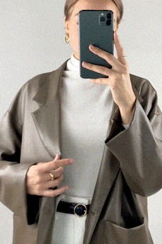 Brown Pocket Detail Oversized Vegan Leather Blazer Jacket 