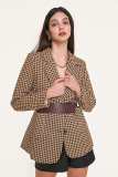 Saddle Brown Belted Houndstooth Single-Breasted Blazer