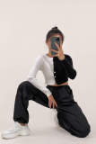 Black Mid Rise Drawstring Cargo Pants
