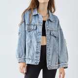 Elsy Steel Blue Distressed Denim Jacket