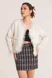 Ivory Sequin-Embellished Ruffled Tweed Jacket