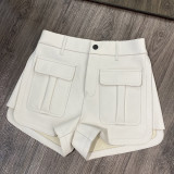 YOLOAgain 2022 New Real Leather Shorts Women Shorts All-match Wide Leg Short Ladies Leather Shorts Autumn Winter