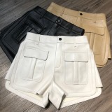 YOLOAgain 2022 New Real Leather Shorts Women Shorts All-match Wide Leg Short Ladies Leather Shorts Autumn Winter