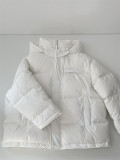 Outdoor windproof warm zipper button hooded bread down jacket 2 colors