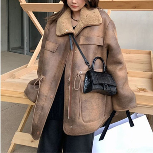 Make old double-sided fleece jacket with thick lapel biker jacket