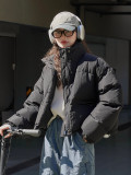 Casual plaid texture standing collar down jacket short coat for women
