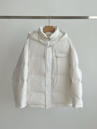 Outdoor windproof warm zipper button hooded bread down jacket 2 colors
