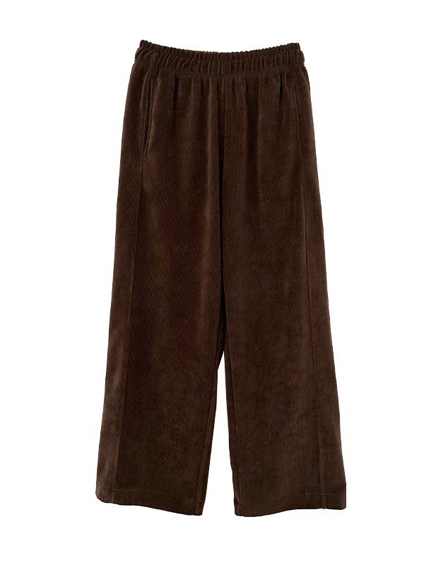 Brown vintage corduroy knit casual wide-leg pants for women autumn winter