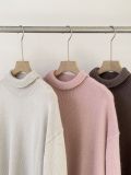 Solid color turtleneck loose wool knit style pullover long sleeve sweater woman