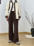 Brown vintage corduroy knit casual wide-leg pants for women autumn winter