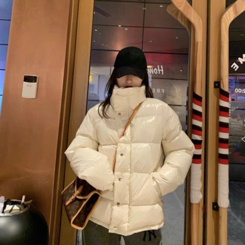 Waterproof white fritillary patent leather glossy down jacket for women