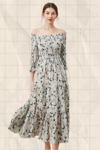 Ink Little Flower Long Dress