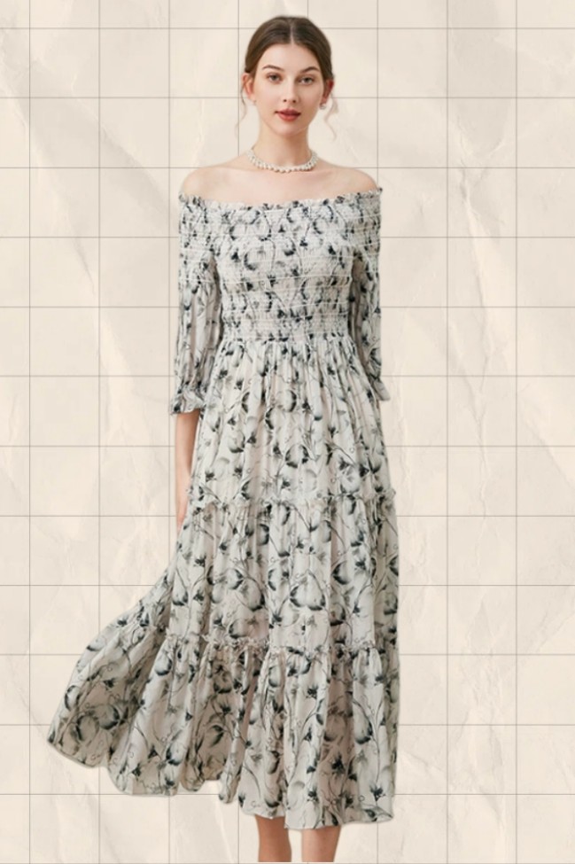 Ink Little Flower Long Dress