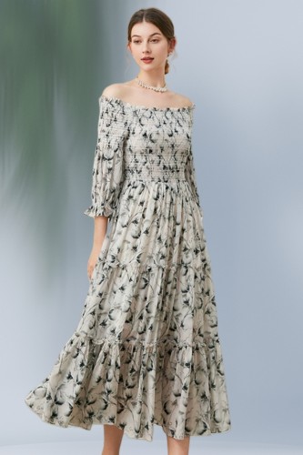Ink Little Flower Long Dress