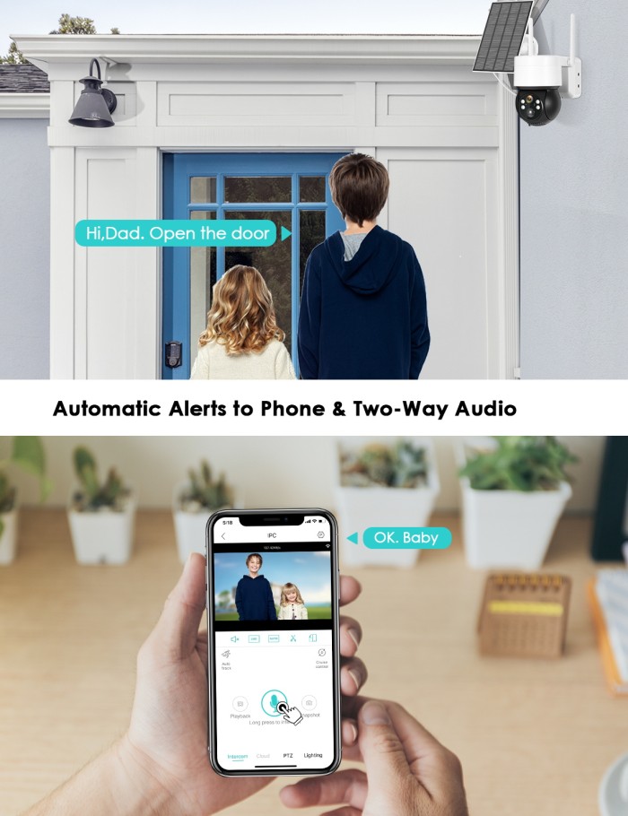 ANBERX Solar Camera Security Outdoor, 2K 3MP Solar Security Cameras Wireless Outdoor with PIR Motion Detection&2-Way Audio&IR Night Vision, IP66 Waterproof WiFi Cameras for Home Security(Black)