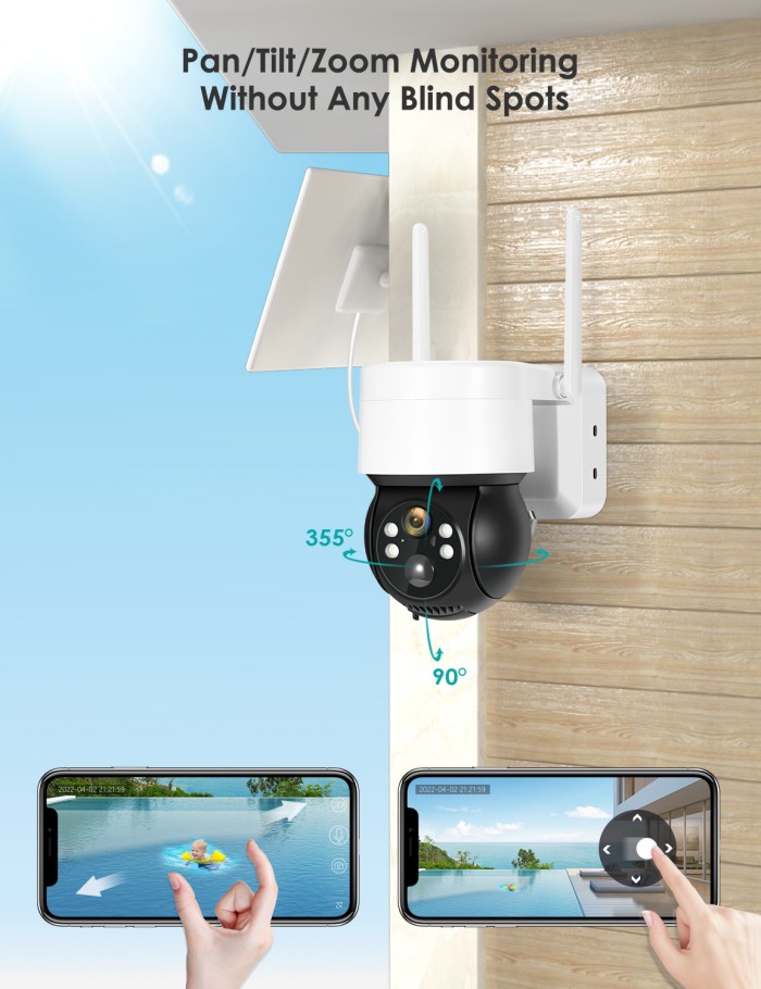 ANBERX Solar Camera Security Outdoor, 2K 3MP Solar Security Cameras Wireless Outdoor with PIR Motion Detection&2-Way Audio&IR Night Vision, IP66 Waterproof WiFi Cameras for Home Security(Black)