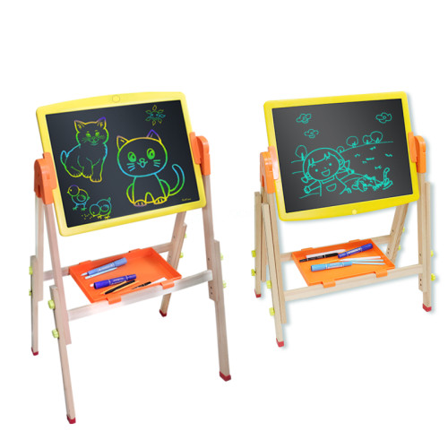 Custom Educational Double Sided Turn in 360 Degrees Folding Standing Wooden Magnetic Drawing Board For Kids