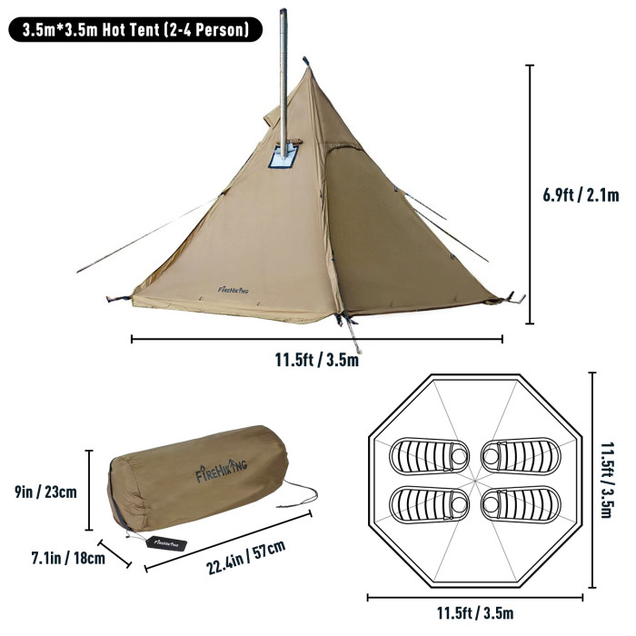 FireHiking LEVA Hot Tent 2-4 Persons Waterproof Teepee Tent with Stove Hole  and Half Inner Mesh - US$ 219.00 - www.firehiking.com