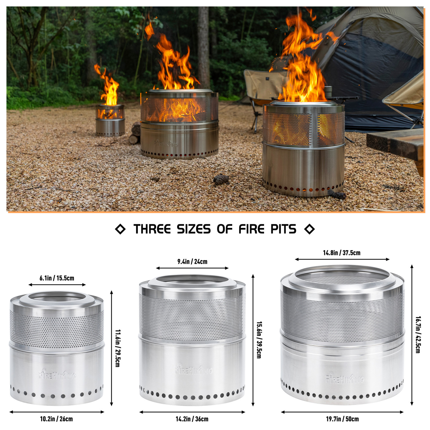 FireHiking Smokeless Fire Pit Portable Camping Firepit With Mesh Layer ...