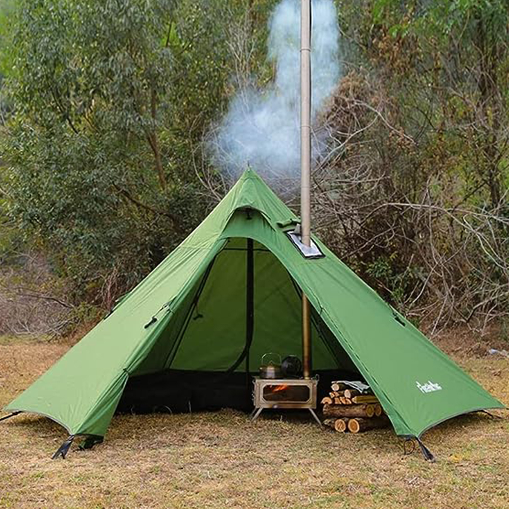 mini hot tent with wood burningg stove