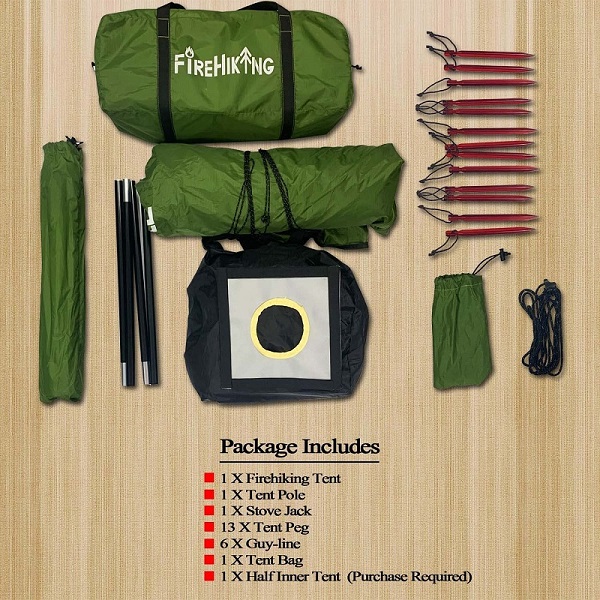 FireHiking solo hot tent package and contents