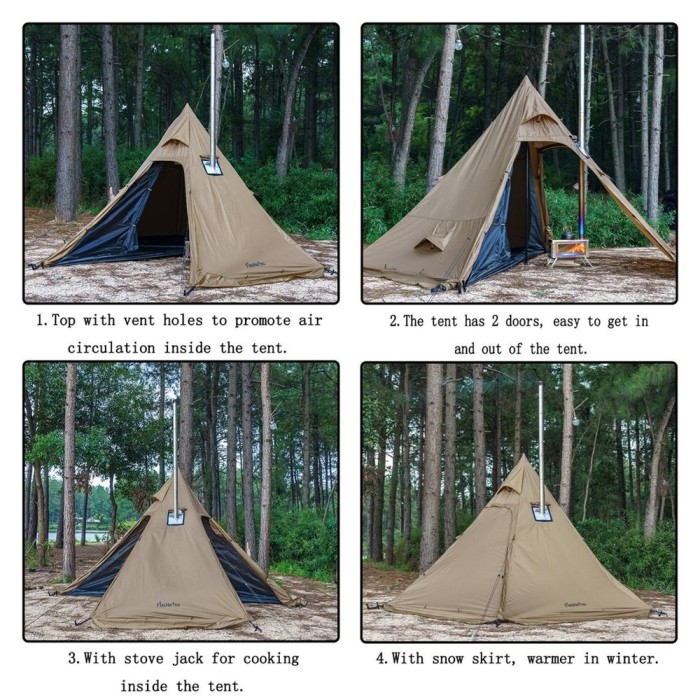 FireHiking LEVA Hot Tent 2-4 Persons Waterproof Teepee Tent with Stove Hole and Half Inner Mesh