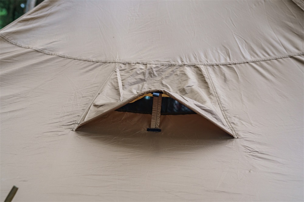Tail-vented hot tent with wood stove