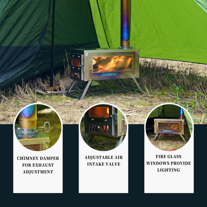 FireHiking Tent Stove | TOLA Camping Wood Stove Titanium Thickened Burning Heater Foldable Ultralight