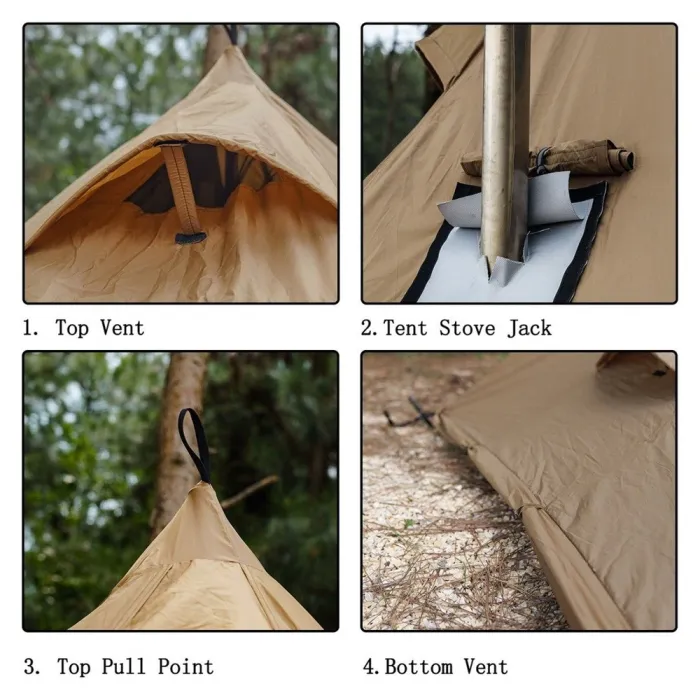 FireHiking LEVA Hot Tent 2-4 Persons Waterproof Teepee Tent with Stove Hole and Half Inner Mesh