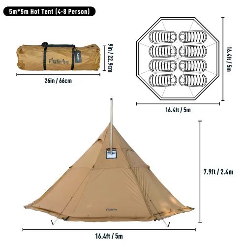 FireHiking LEVA Plus Camping Hot Tent 4-8 Person | Tipi Tent with Stove Jack for Bushcraft, Cooking and Heating
