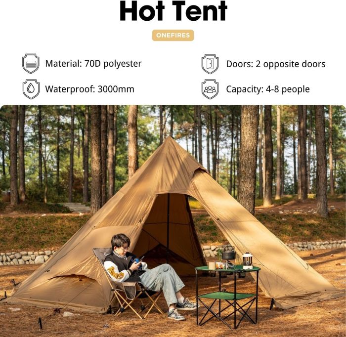 OneFires Hot Tent with Stove Jack 4-8 Person Large Teepee Tent for Family Camping