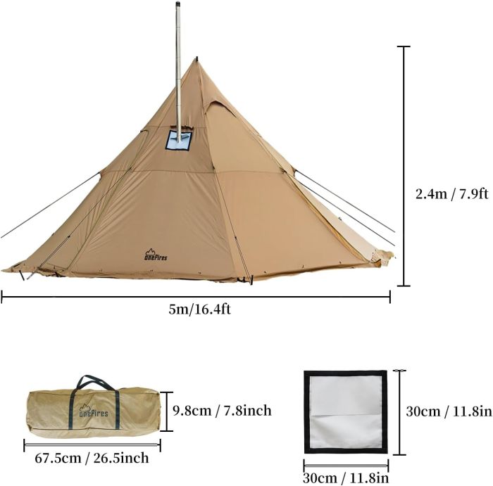 OneFires Hot Tent with Stove Jack 4-8 Person Large Teepee Tent for Family Camping