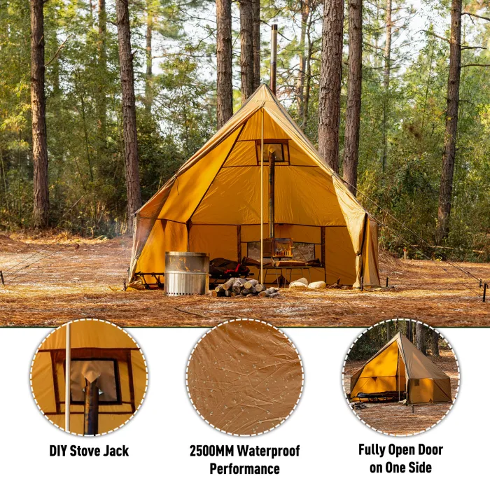 【日本限定】FireHiking テント | Fireyurt ワンポールテント, 2-3人用キャンプテント,煙突ポート付きオールシーズンに対応