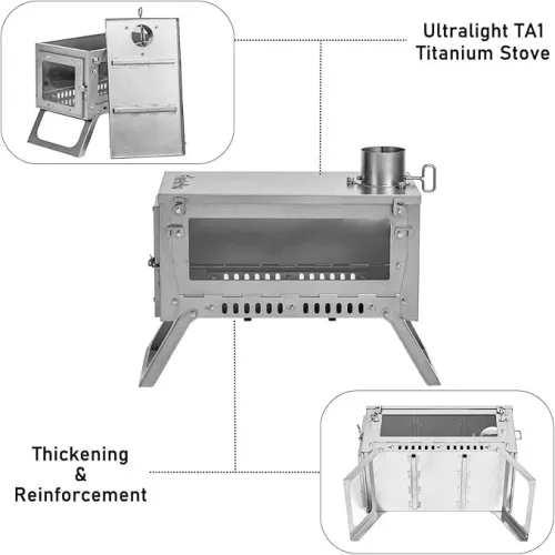 FireHiking LANK Folding Titanium Stove for Camping Thickened TA1, Camping Tent Stove Portable Wood Burning Stove