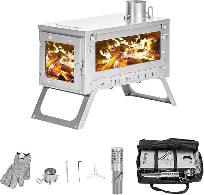 FireHiking LANK Mini Ultralight Tent Stove Thickened TA1 Titanium Camping Tent Stove Folding Portable Wood Burning Stove