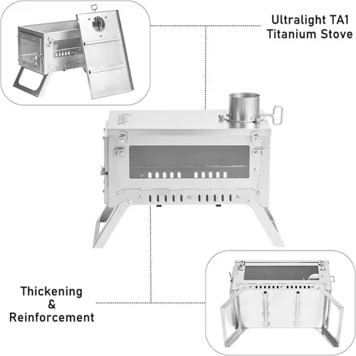 FireHiking LANK Mini Ultralight Tent Stove Thickened TA1 Titanium Camping Tent Stove Folding Portable Wood Burning Stove