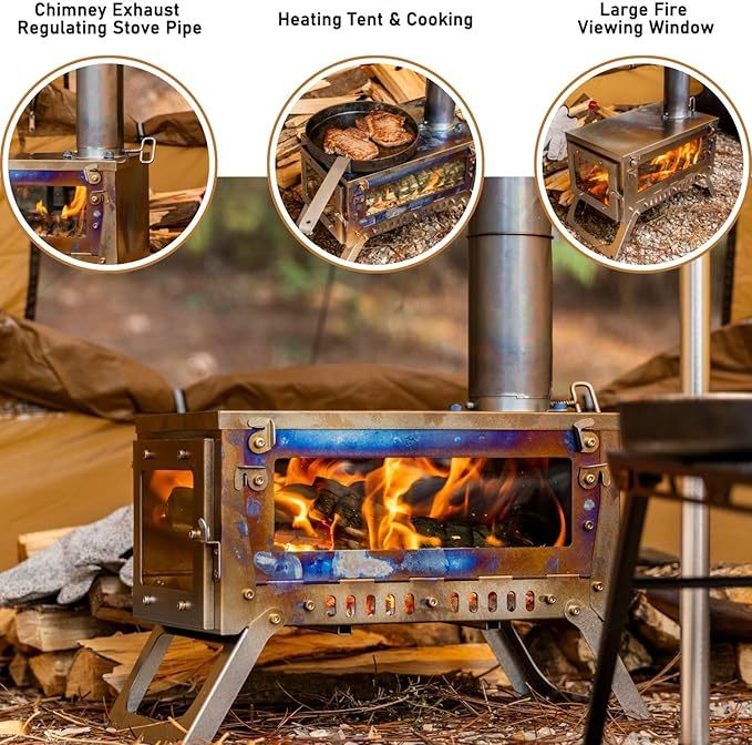 FireHiking LANK Mini Ultralight Tent Stove Thickened TA1 Titanium Camping Tent Stove Folding Portable Wood Burning Stove