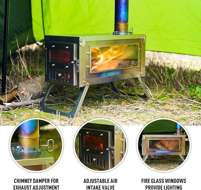 FireHiking Tent Stove | Slider Camping Wood Stove Titanium Thickened Burning Heater Foldable Ultralight