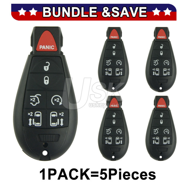 (Pack of 5) Chrysler Town & Country Mini Van Dodge Jeep Aftermarket Fobik Remote Key Fob 7 Button