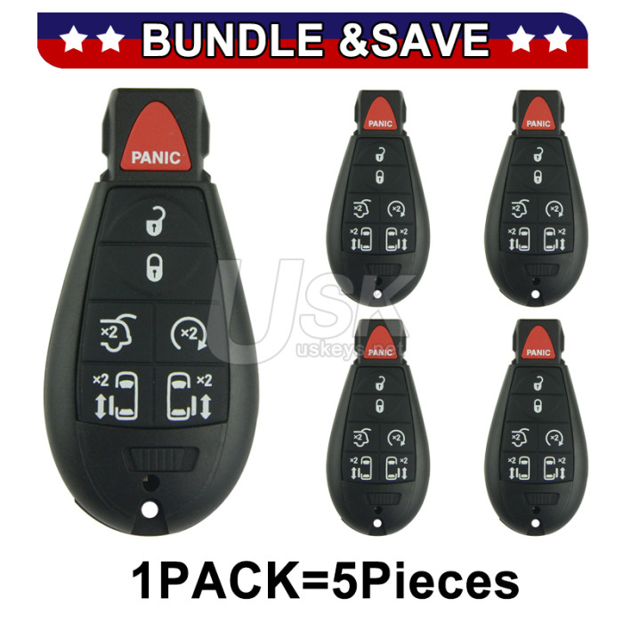 (Pack of 5) Chrysler Town & Country Mini Van Dodge Jeep Aftermarket Fobik Remote Key Fob 7 Button