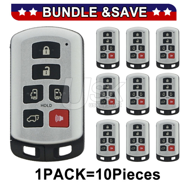 (Pack of 10) FCC HYQ14ADR smart key shell 6 button for Toyota Sienna 2011-2017 P/N 89904-08010