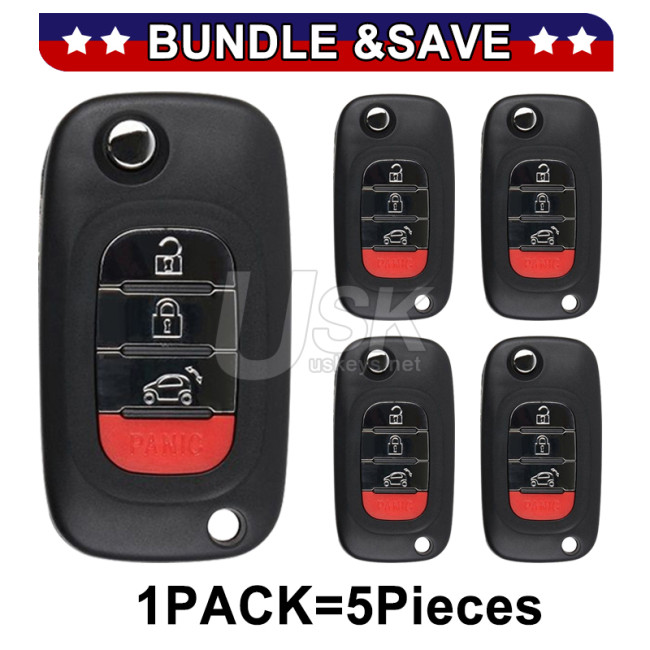 (Pack of 5) Flip Key 4 button 433Mhz 4A Chip for Mercedes Benz Smart Fortwo 453 Forfour 2015-2017